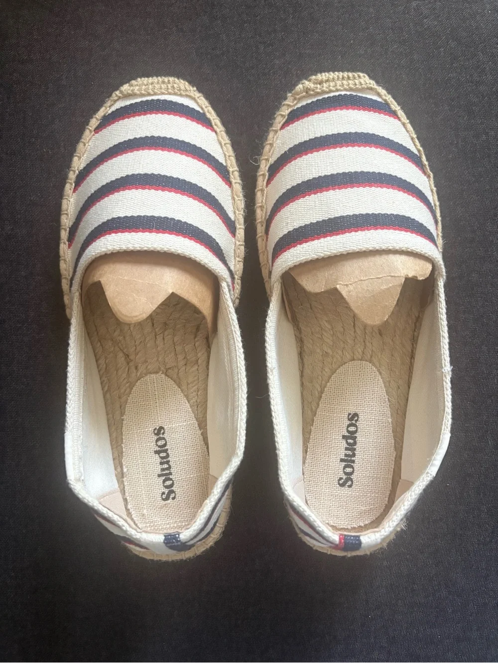NEW Soludos Striped Canvas Espadrille Slip-On Shoes Navy Red White Size 5-5.5